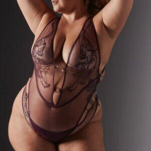 Thistle and Spire TIGRIS in Cordial bodysuit sheer tiger embroidery o ring sz 2X